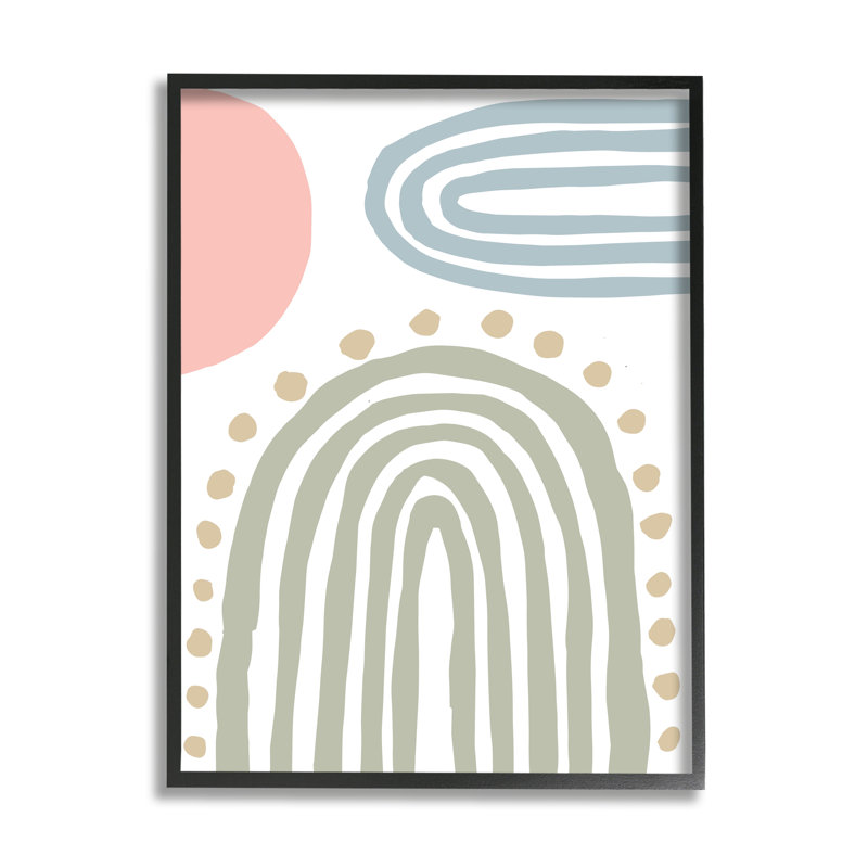 Abstrait arc-en-ciel et soleil rose à pois par Elizabeth Medley - impression, H 20 po x l 16 po, Giclée encadrée noir minuit