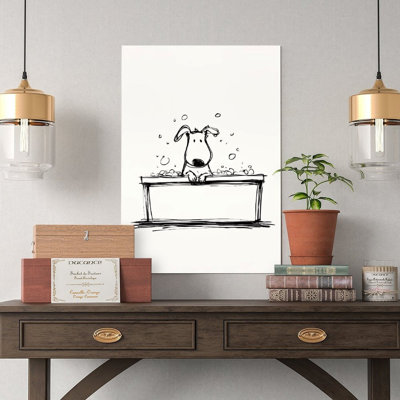 Canvas Wall Art Dog In Bathtub Sketch Art Poster Vintage Poster Print Home Decor