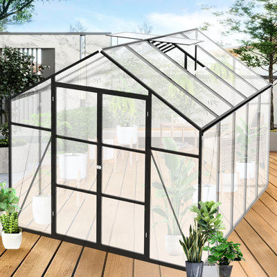 Serre en polycarbonate de 8 pi x 10 pi pour les jardins et les arrière-cours - Cadre en aluminium robuste, toutes saisons, bloc, spacieux, facile à assembler, drainage extérieur robuste, abri, abri