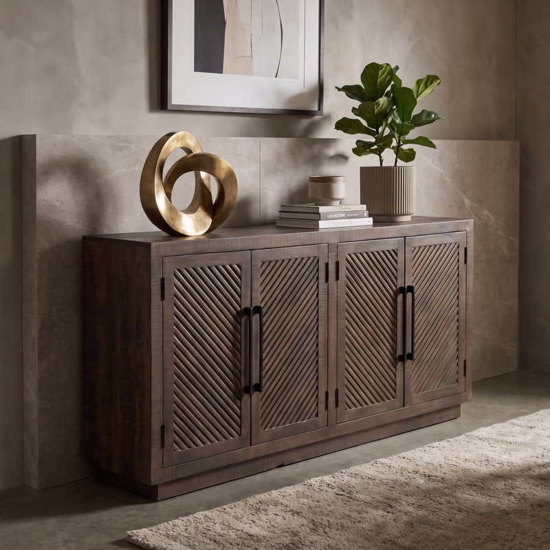 Buffet en bois massif sculpté à 4 portes Josiane, Marron foncé