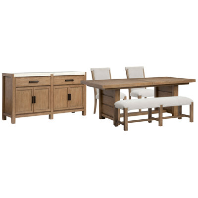 Table de salle à manger extensible avec tréteaux et 2 chaises d'appoint rembourrées