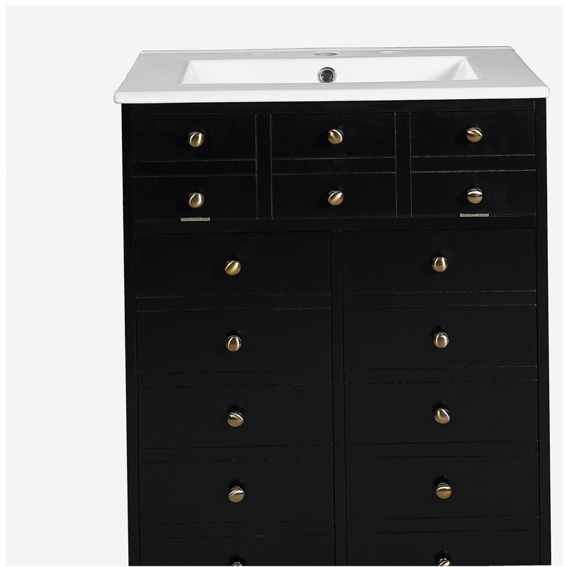 Meuble-lavabo de 24 po avec tiroir et deux portes à fermeture douce, armoire de rangement moderne peinte avec lavabo en céramique, meuble-lavabo simple élégant pour petits espaces