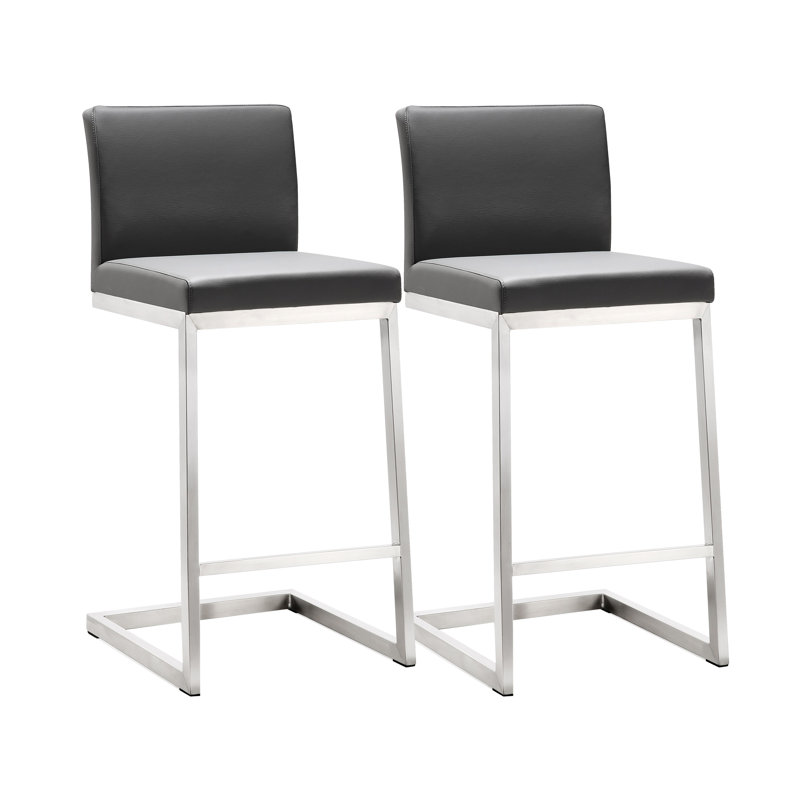 Upholstered Counter Stool with Metal Frame, Grey/Silver