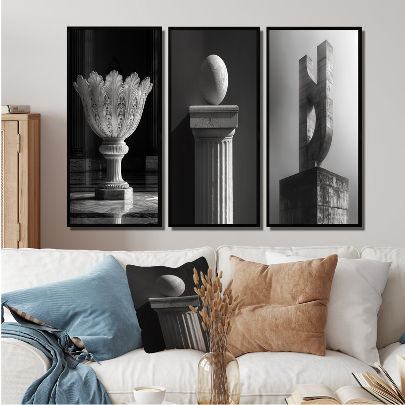Monochre gris, art architectural Monument Photo I - Collection d'art mural Monuments, H 32 po x l 48 po, Noir