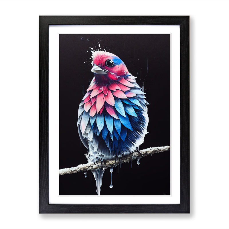 Bird Paint Drips No.4 - Wall Art, 48cm H x 36cm W, Black Framed, White