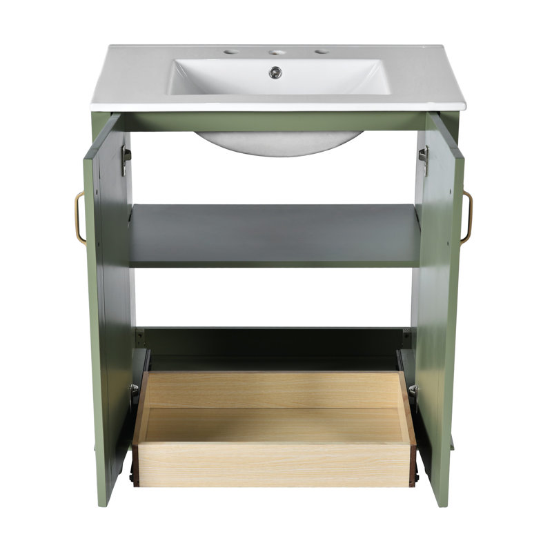 Meuble-lavabo de 30 pouces avec lavabo en céramique et armoire de rangement - look moderne