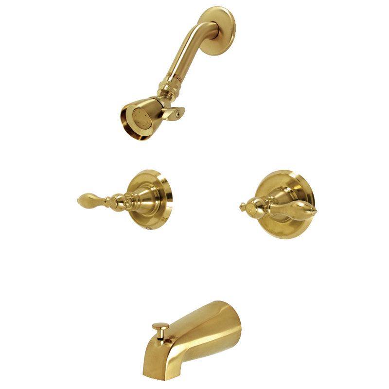 Kingston Brass American Classic Double-Handle Tub and Shower Faucet, Brushed Brass, Cross Handle