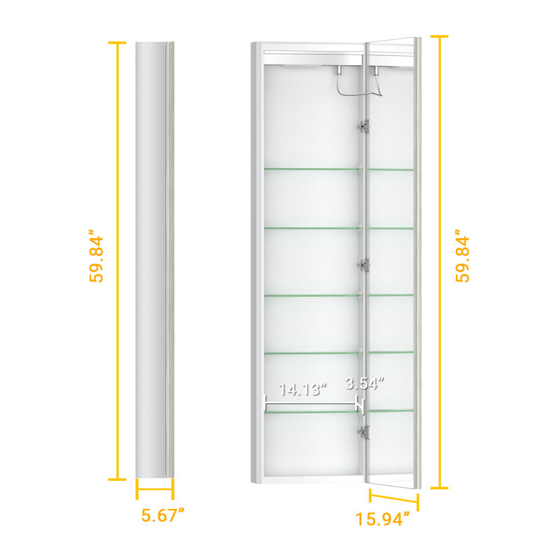 Svenn 16'' W Brushed Nickel Recessed Lighted Medicine Cabinet With 5 Adjustable Shelves, Beveled Design, Defogger, Outlets & Usbs