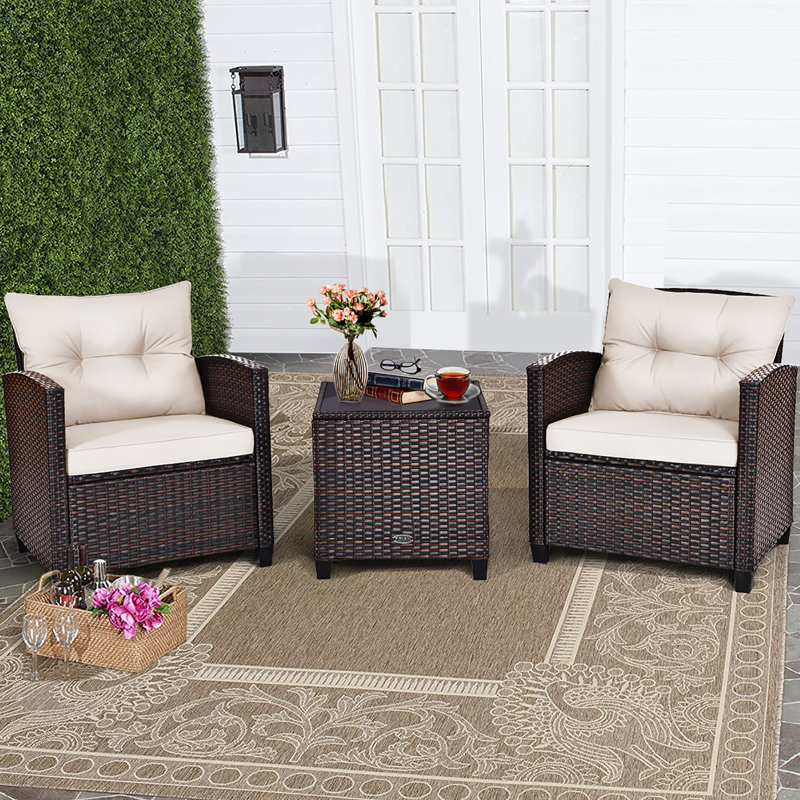 Chunn 2 - Person Patio Conversation Set with Cushions, White, Brown