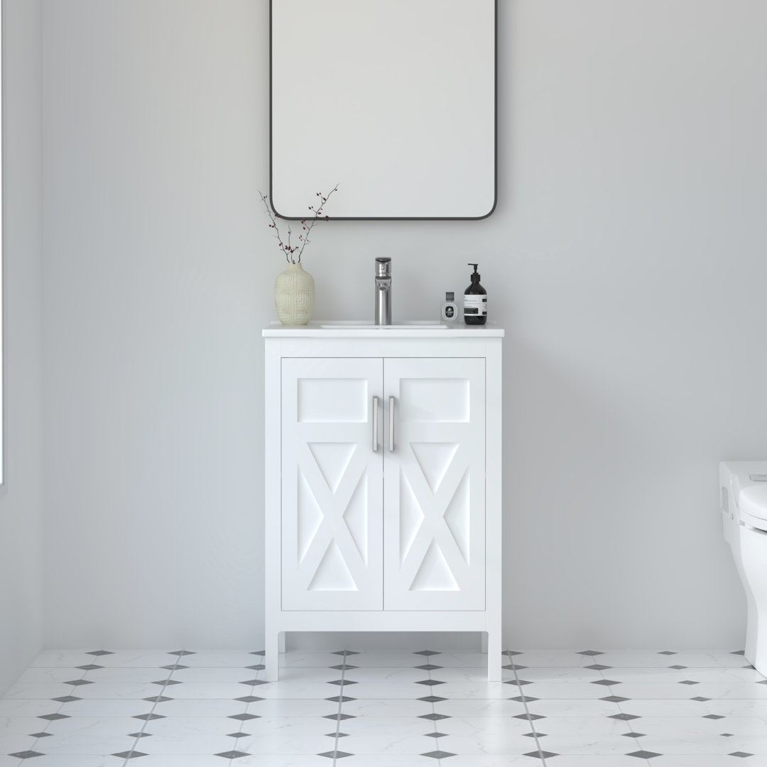 Amandie 24" Single Sink Freestanding Bathroom Vanity with Ceramic Top Lark Manor™ Base 