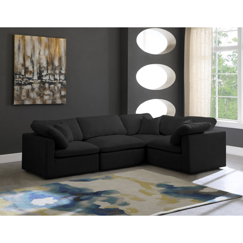 Izzybella Velvet L-Shaped Sectional Reversible, Black Velvet