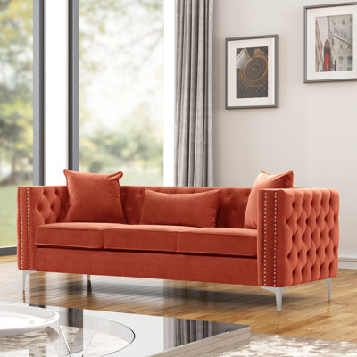Marvine 86" Velvet Square Arm Chesterfield Sofa