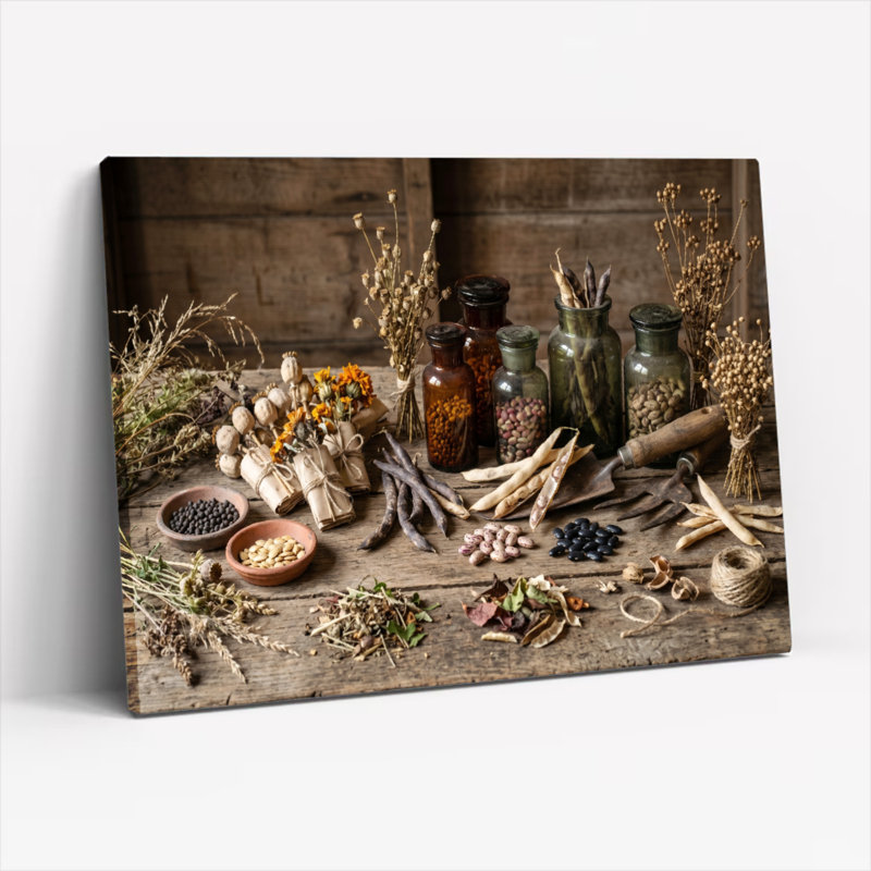 Ensemble de 1 tableau sur toile représentant une nature morte à base de plantes, 16"H x 24"W, Toile tendue