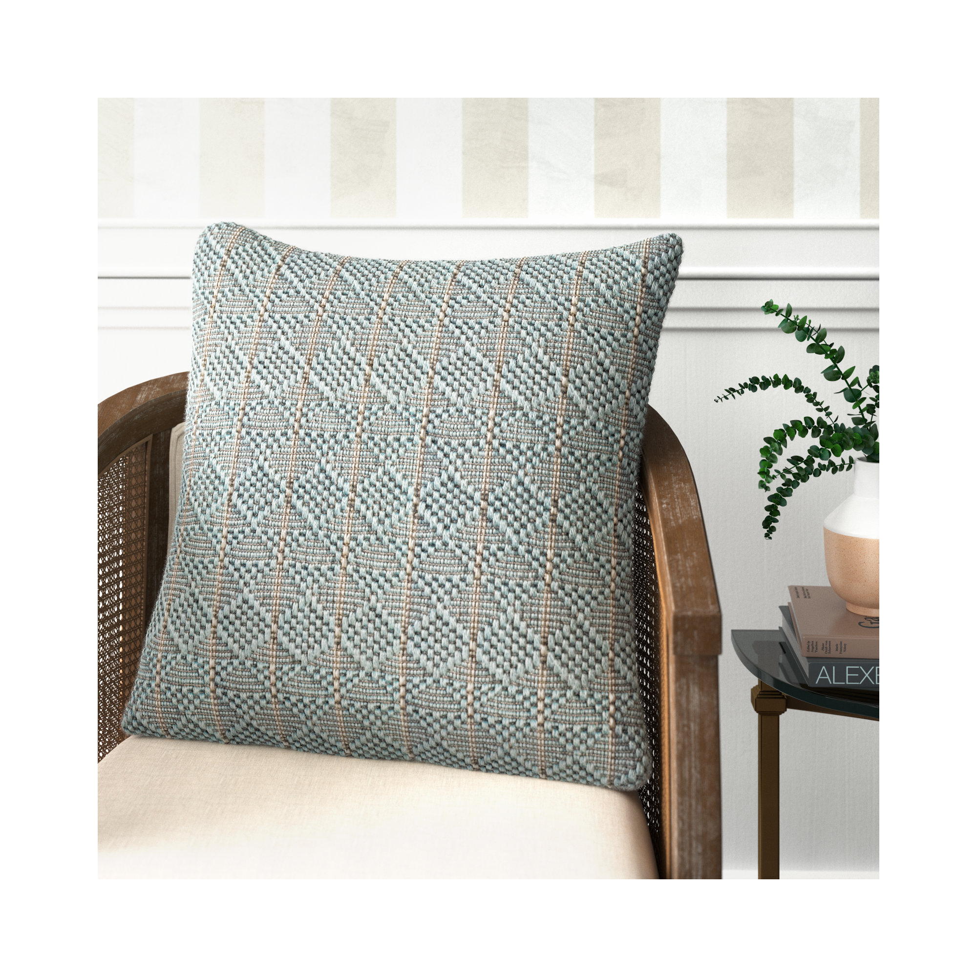 Levon Embroidered Indoor/Outdoor Throw Pillow, Polyfill, Light Blue/Gray