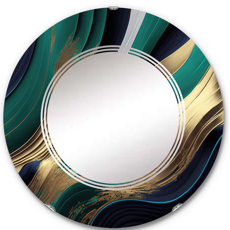 Agate verte et dorée I - miroir mural abstrait, 24 po x 24 po