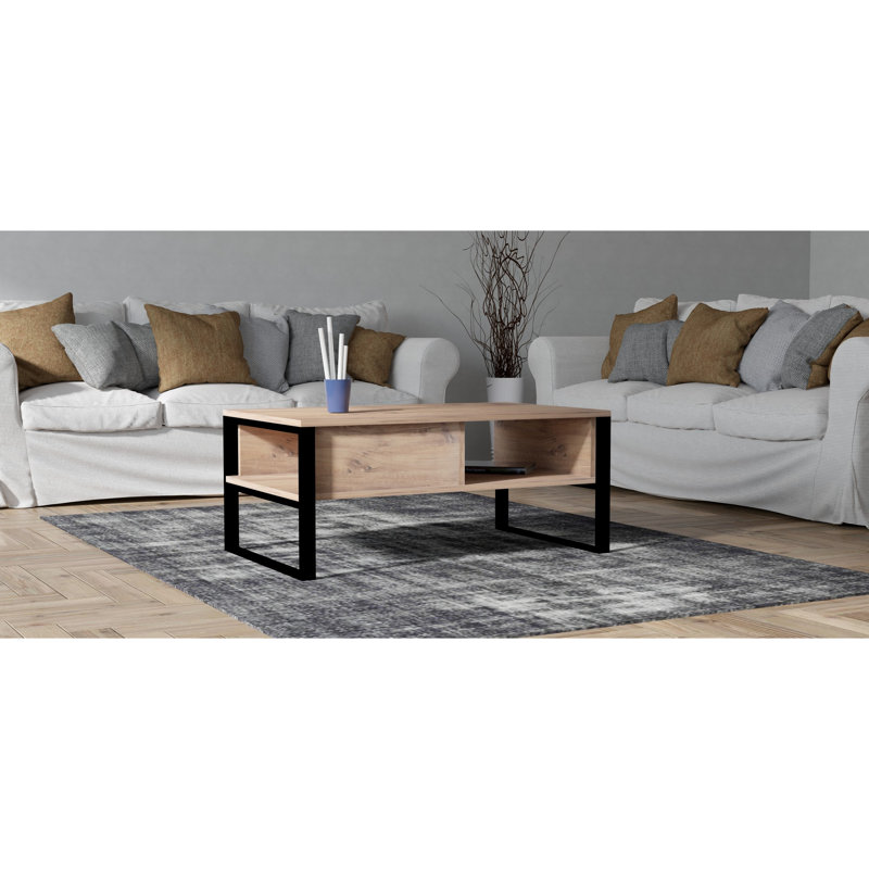 Modern Coffee Table with Wall-Mount Option, Sapphire Oak, 39.4 x 23.6 x 17.3 inches | 100% Melamine Coated Particle Board, Thickness: 0.7 inches | Multiple Shelves, Stylish Industrial Design for Living Room & Office Spaces