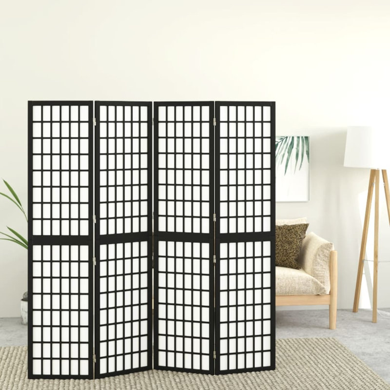 Leunne 170cm H Solid Wood Folding Room Divider, Black, 4