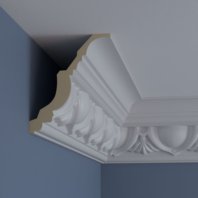 White Polyurethane Traditional Crown Moulding 7 3/8"H x 12"L