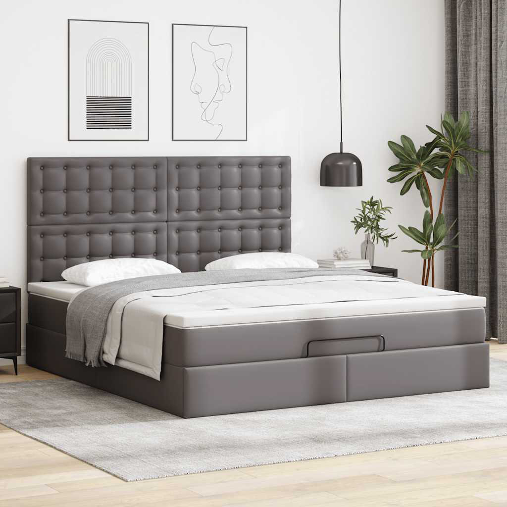 Vidaxl Ottoman-Bett Mit Matratze Grau 90X200 Cm Kunstleder