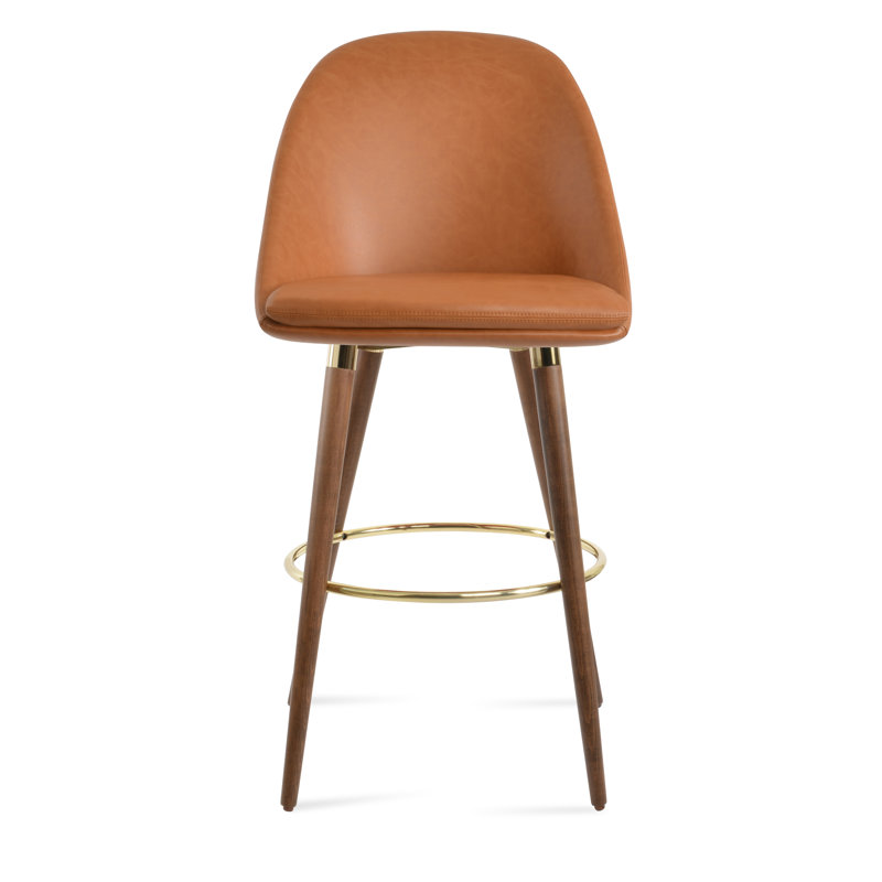Avanos GZ Wood Stool, Black, Walnut/Gold, Counter Stool (24" Seat Height)