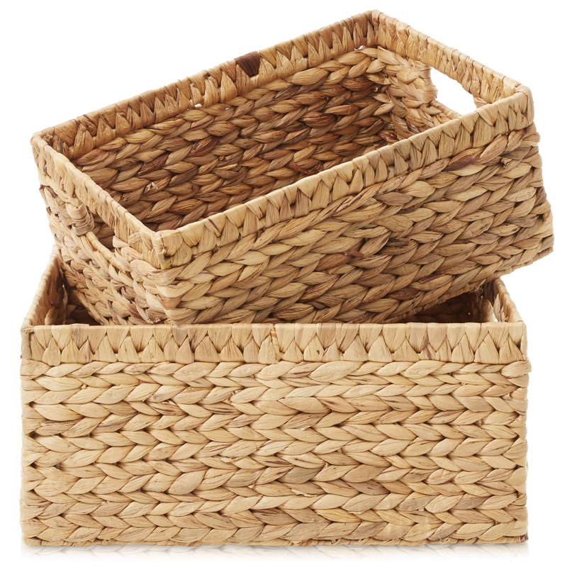 Casafield Water Hyacinth Storage Baskets with Handles, Set of 2 Woven Nesting Bins