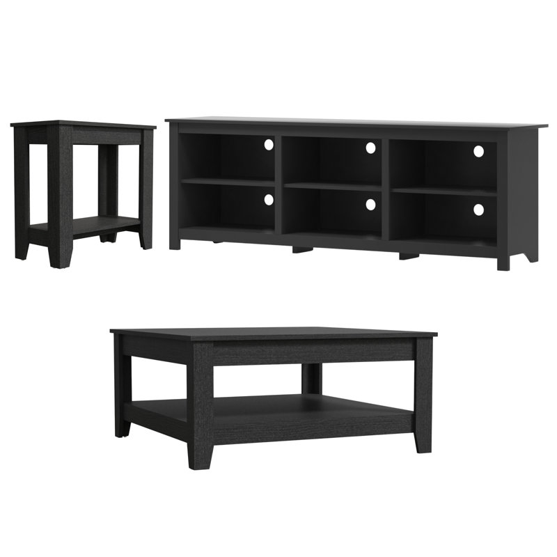 Korey Farmhouse Coordinated Living Room 3 Piece Furniture Set, Black, Black
