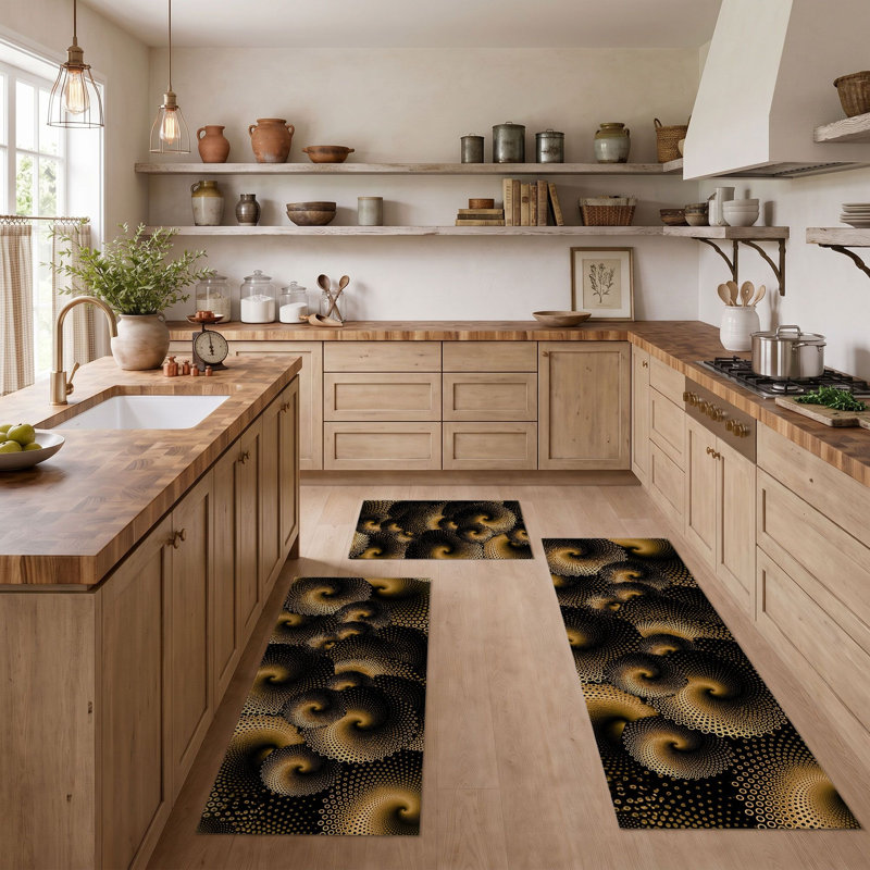 Tapis de cuisine lavables antidérapants Golden Swirls