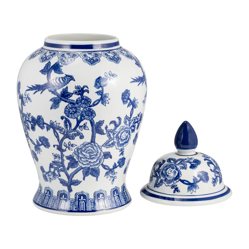 Ceramic Chinoiserie Ginger Jar with Lid, 18" H x 10" W x 10" D