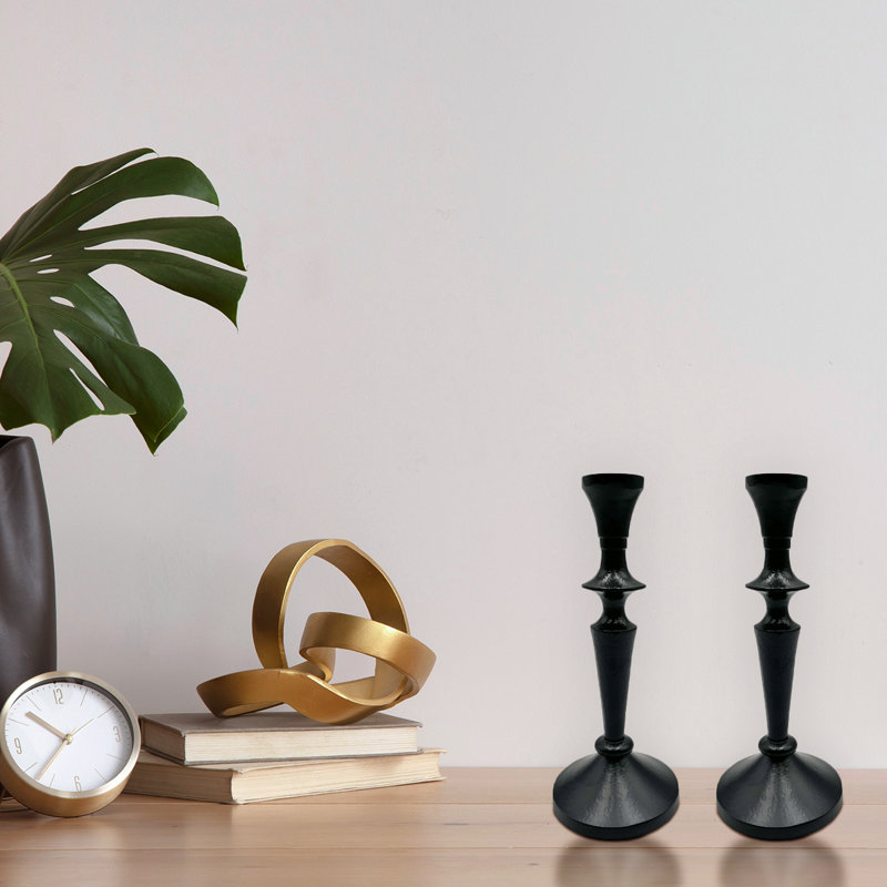 8'' H Aluminum Tabletop Taper Candlestick, Black 