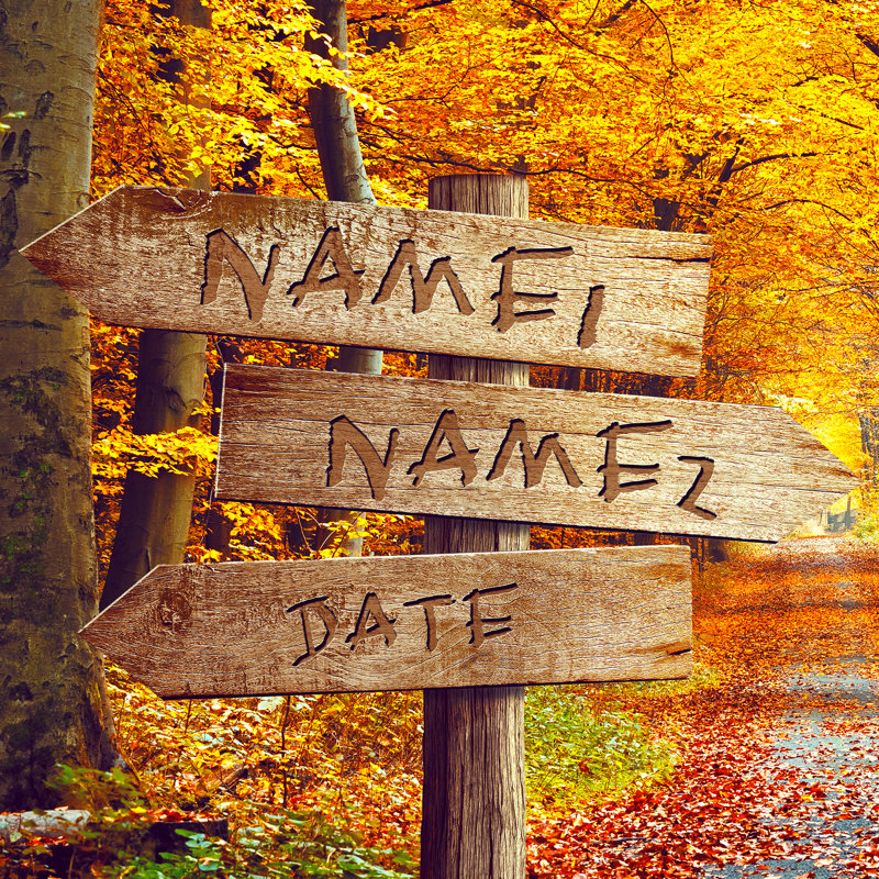 Art mural en bois personnalisé avec panneau «Forest Forest» avec noms et date personnalisés - chemin romantique d'automne