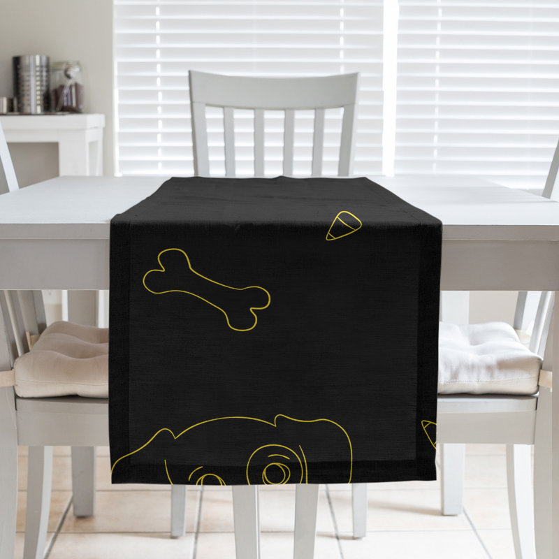 Festive Hol Halloween Dogs Table Runner, 90" L x 16" W, Black/Yellow, Polyester
