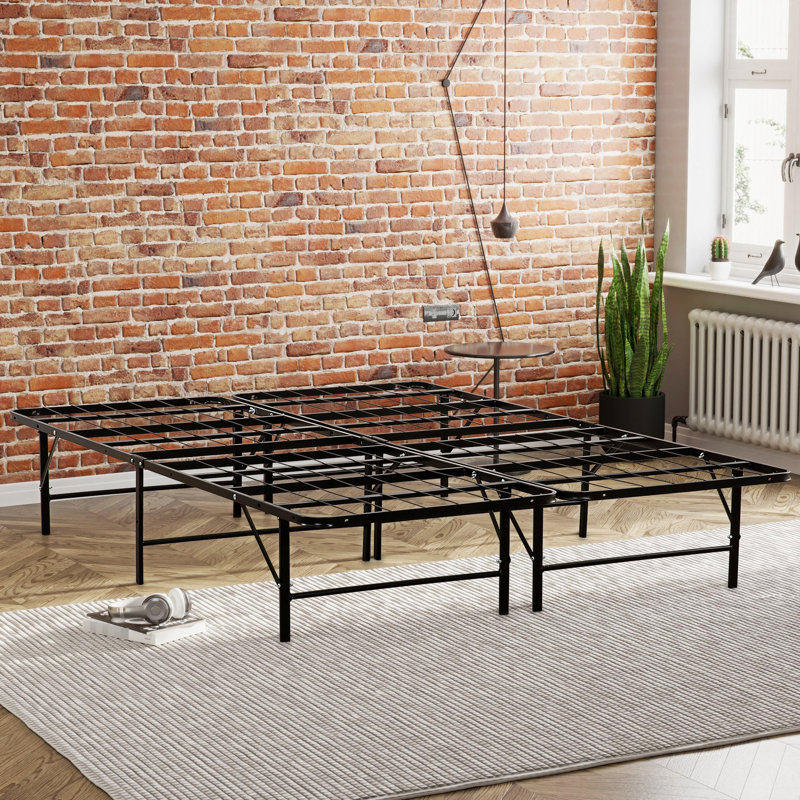 Très grand lit avec sommier en métal très grand, cadre, aucun sommier requis, noir, excellente tenue, base de lit sous le rangement, solide pour rehausser la chambre à coucher, article noir