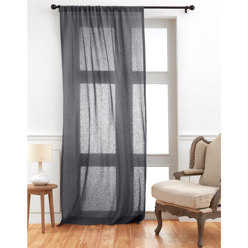 Sheer Curtain with Rod Pocket, Charcoal, 52" W x 63" L