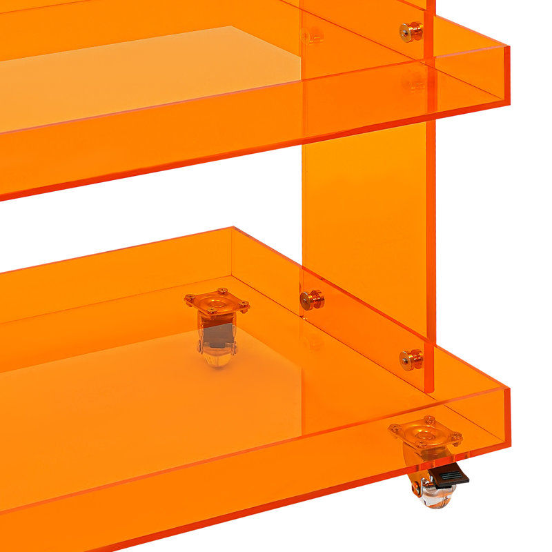 Chariot de rangement rectangulaire mobile à 3 niveaux avec 4 roues de frein orange, Orange