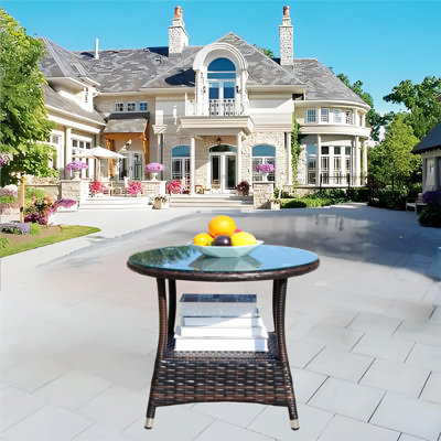 Table de patio d'extérieur, table basse ronde avec tablette