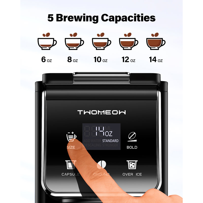 Cafetière à portion unique avec réglage audacieux, machine à café chaud et glacé pour tasses et moulins K, réservoir d'eau amovible de 52 oz, tailles d'infusion de 6 à 14 oz, filtre réutilisable