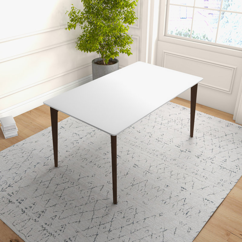 Table de salle à manger en bois d'eucalyptus 59 "Bairoil, Plateau blanc / base brune