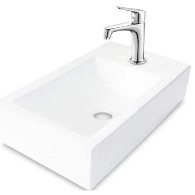 Wall Mounted Ceramic Bathroom Sink - 18X10, White, To Stains, Element Mount 18X10 Inch, Smooth Finish, Eye-Catching