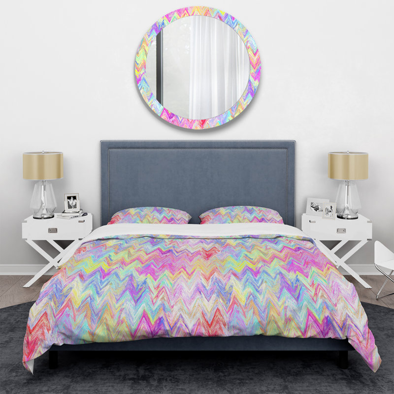 Chevron brossé multicolore - ensemble de housse de couette abstrait - microfibre de polyester