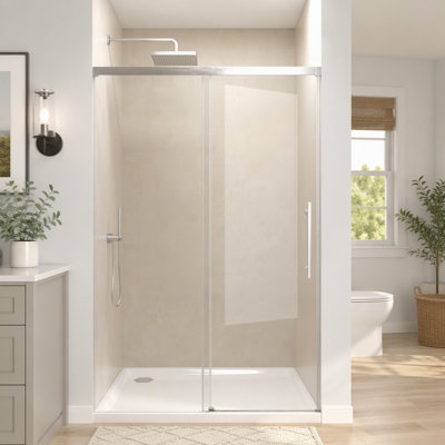 Single Sliding Shower Door,5mm fixed glass and 6mm sliding glass Frameless , Clear Tempered Glass, Stainless Steel handle