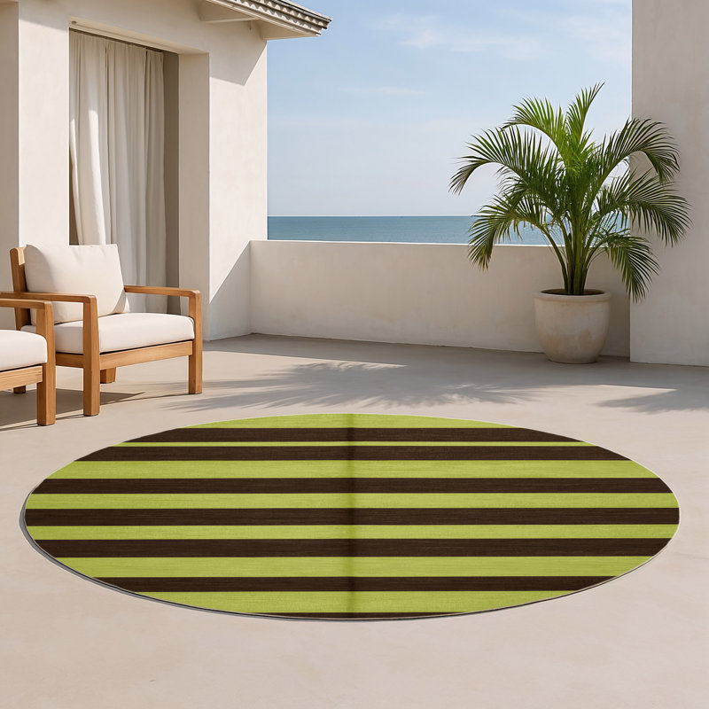 HorizontalStripes Brown Indoor and Outdoor Area Rug, Round 5'