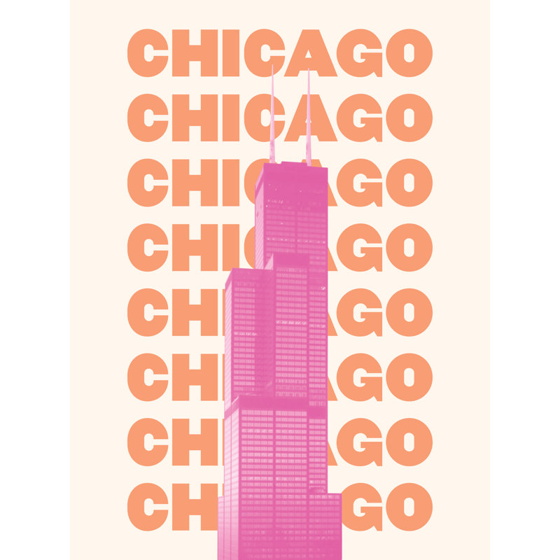 «Chicago Willis Tower» par April Lane Art, Pas de tapis, H 16 po x l 12 po, Toile avec cadre flottant noir
