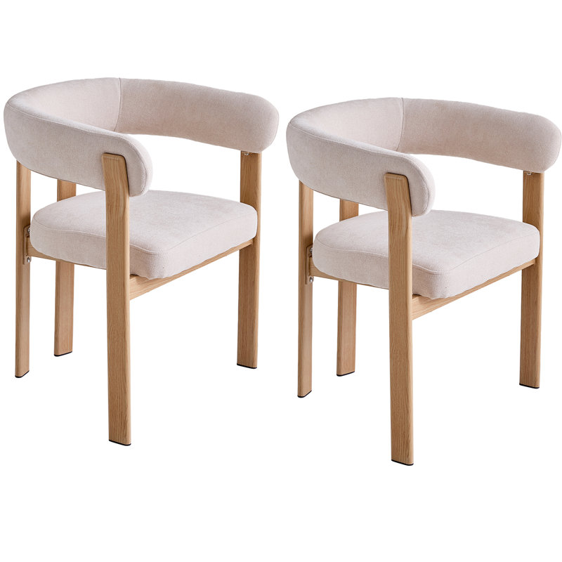 Linen Blend Upholstered Upholstered Back Armchair, Beige, 2, Beige, Light brown