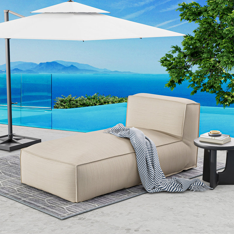 Fauteuil à billes pour chaise longue d'extérieur, dossier en tissu oléfine hydrofuge avec dossier, Beige clair