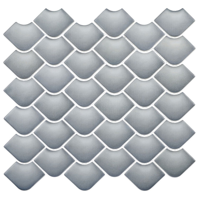 Scala Nami 2-in. x 3-in. Fish Scale Upcycled Satin Glass Floor & Wall Mosaic Tile, Black