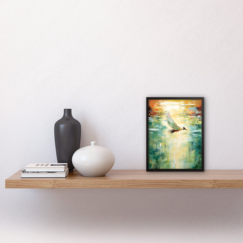 Brenan Black Headed Gull Flying Over A Calm Sea At Sunset - Single Picture Frame Print