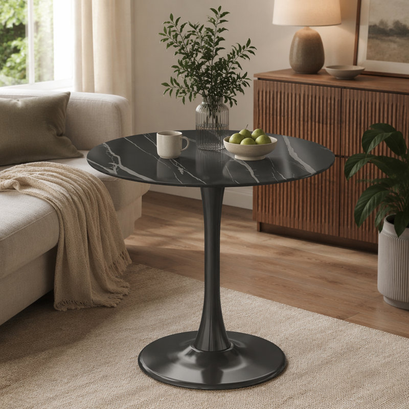 Table ronde, table de salle à manger moderne, table de salle à manger, plateau en panneau de fibres à densité moyenne et base tulipe ronde en acier, table de cuisine, table basse de salon Mid-Century de 24 pouces, table de salle à manger ovale