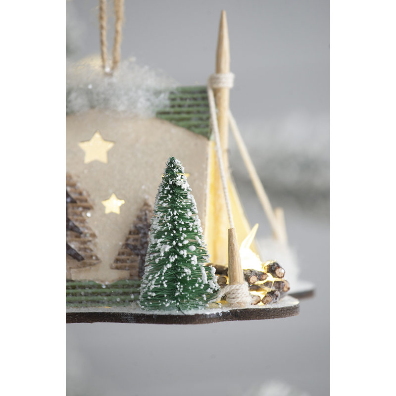 Beige and Green Cardboard Lit Tent Ornament Set of 6