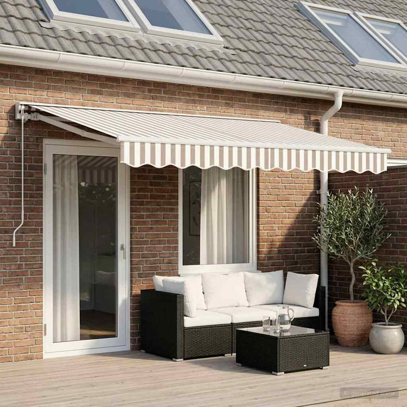 VidaXL Polyester Cover Retractable Patio Awning, 165cm H x 400cm W x 350cm D, Solid Colour, Sand