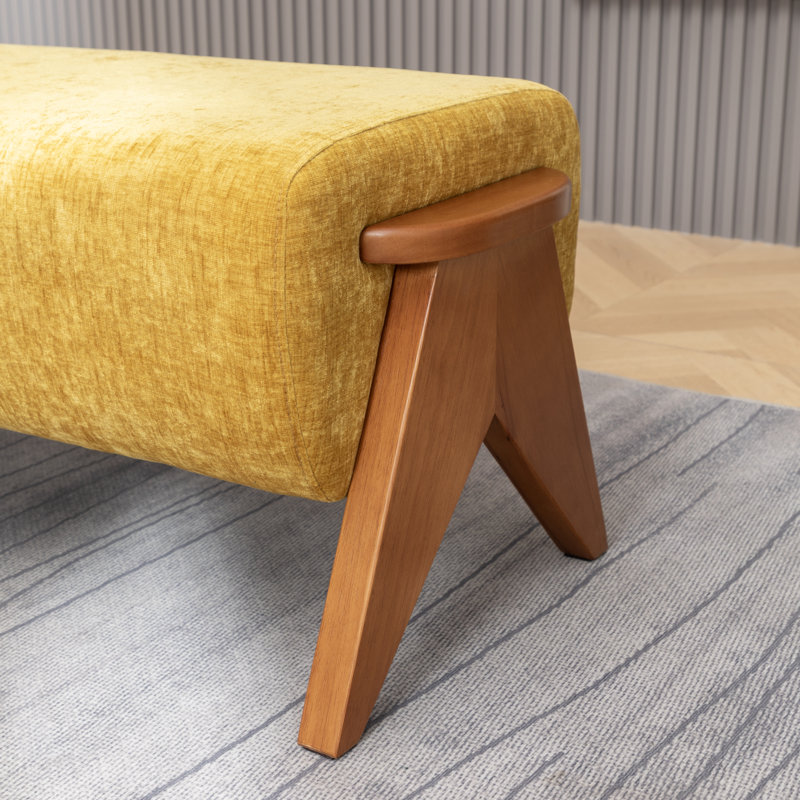 Chenille Upholstered Bench, Yellow